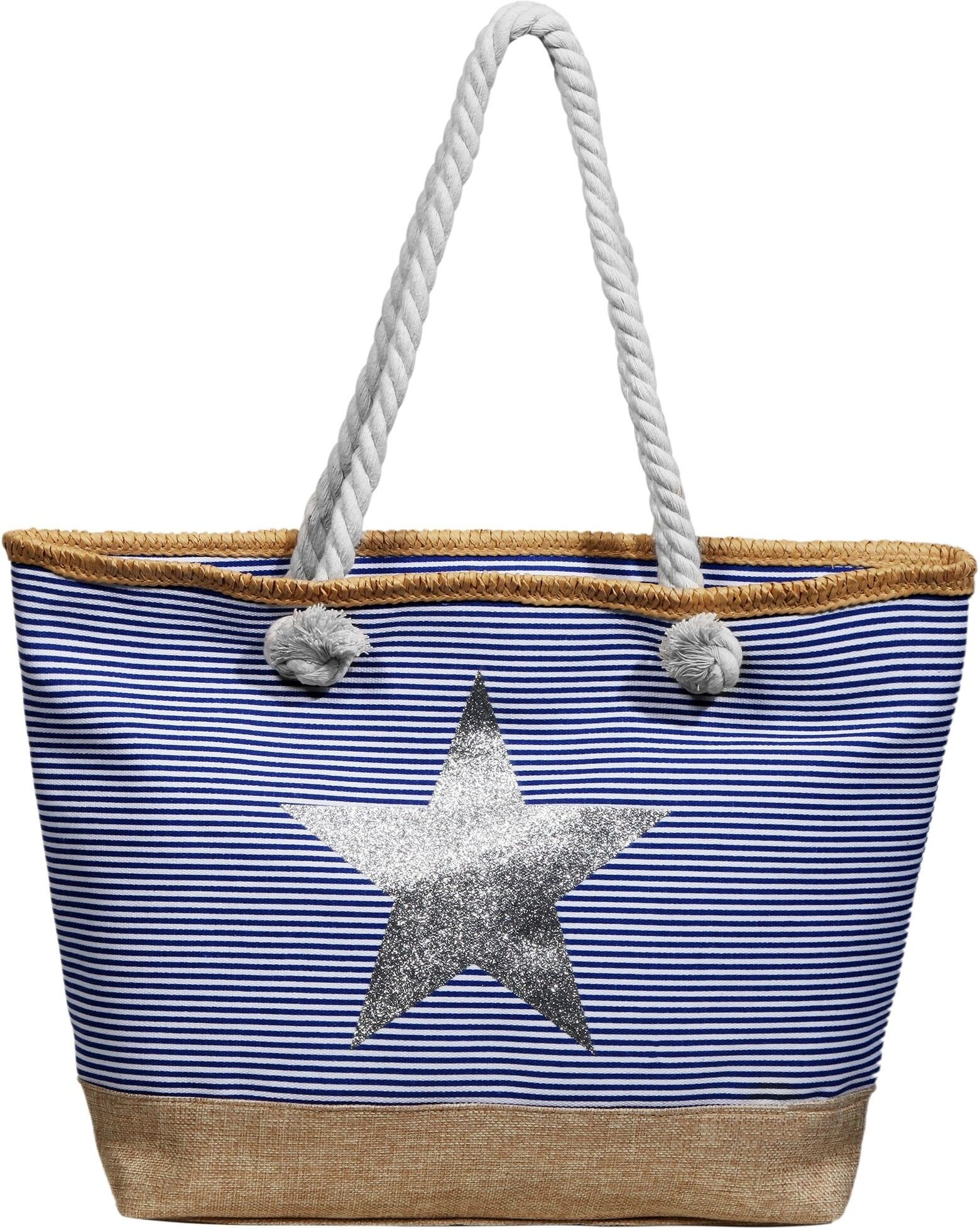Strandtasche CHAM CHAM "Damen Textil Stern - XXL Strandtasche Shopper", Damen, silber (silberfarbig), Textil, Taschen Strandtasche