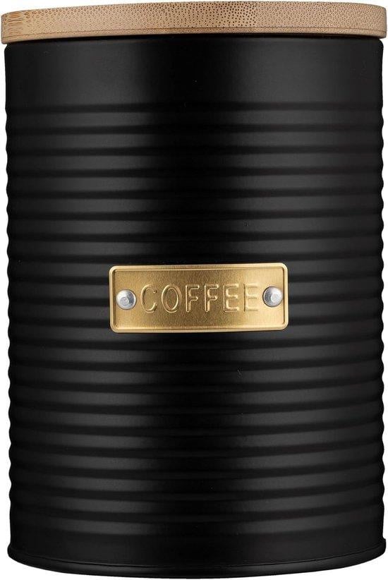 Luchtdichte koffiecontainer van metaal en bamboe - zwart - 1,4 liter