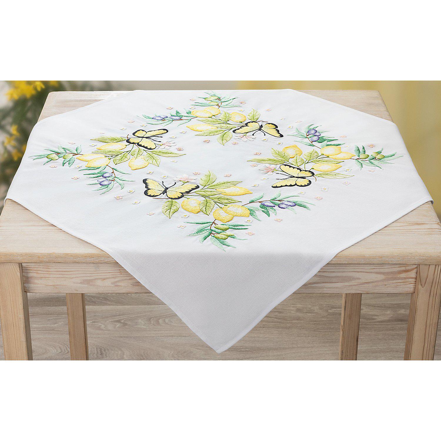 Stickmitteldecke "Zitronen & Schmetterling"