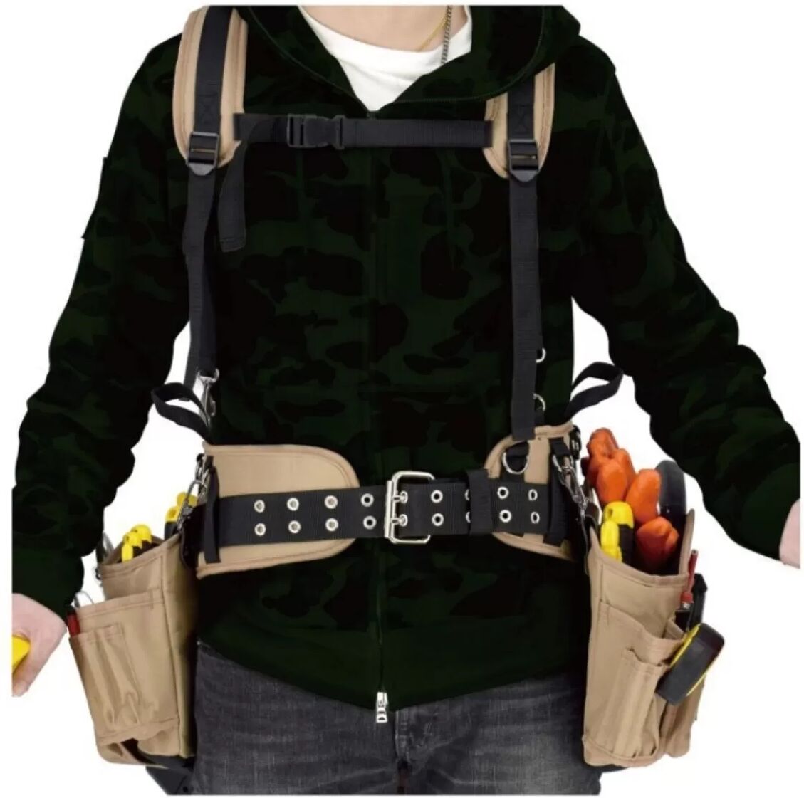 INF Gartenwerkzeugtasche mit mehreren Fächern - Khaki Oxford Gewebe