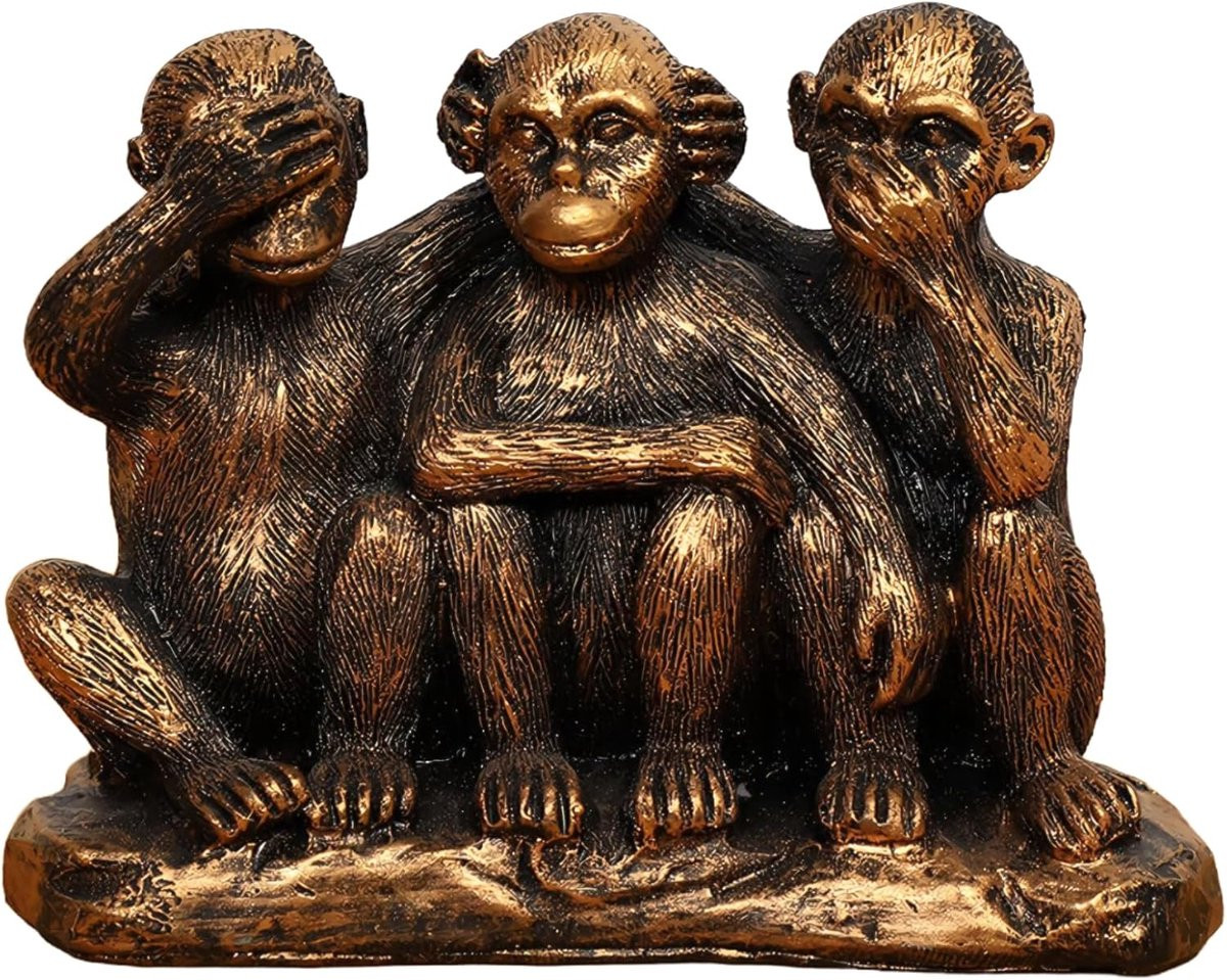 3 Wise Monkeys Standbeeld Set - Bronzen Gecoate Hars Apenbeeldjes - Decoratie voor op tafel