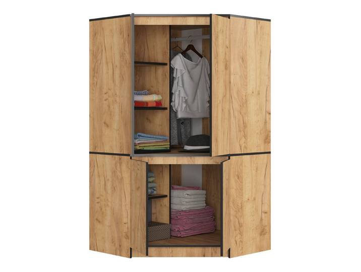 Raumhirsch Furniture Kleiderschrank Eleganter Eckkleiderschrank Optimale Stauraumlösung Garderobenschrank Verstellbare Einlegeböden, Soft-Close Mechanismus, 4 Türen