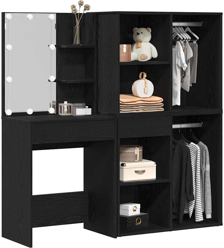 vidaXL Ensemble de table de maquillage LED Chêne noir