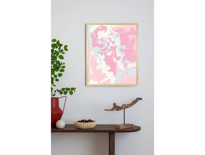 Bild mit Rahmen QUEENCE Wanddeko in Pastell , rosa (farbe rahmen: braun), B:30cm H:40cm T:2,5cm, Holz, Papier, Plexiglas, Bilder, Bild mit Rahmen, Kunstdruck in Pastell mit einem Echtholzrahmen