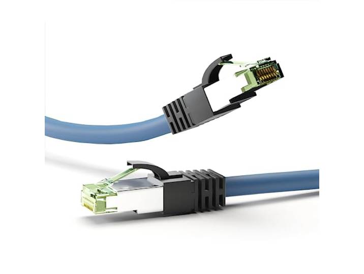 Goobay RJ45 netwerk aansluitkabel CAT 8.1 S/FTP 5m blauw halogeenvrij, met vergrendeling, verguld