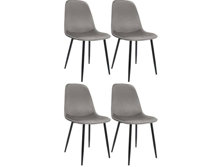 CLP Esszimmerstuhl 4er Set Samt Hellgrau, Metall, 45x88x54 cm, Esszimmer, Stühle