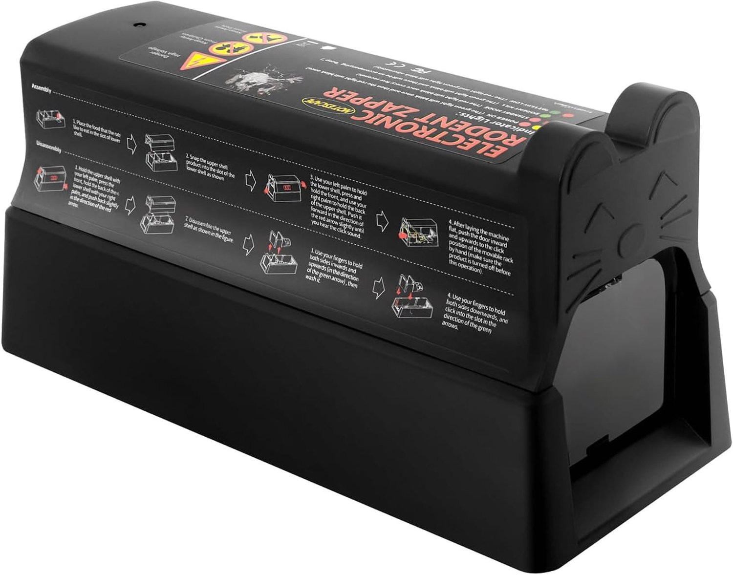 Elektrische muizenval 7000V met dubbele stroommodus, accu en voeding, zwart