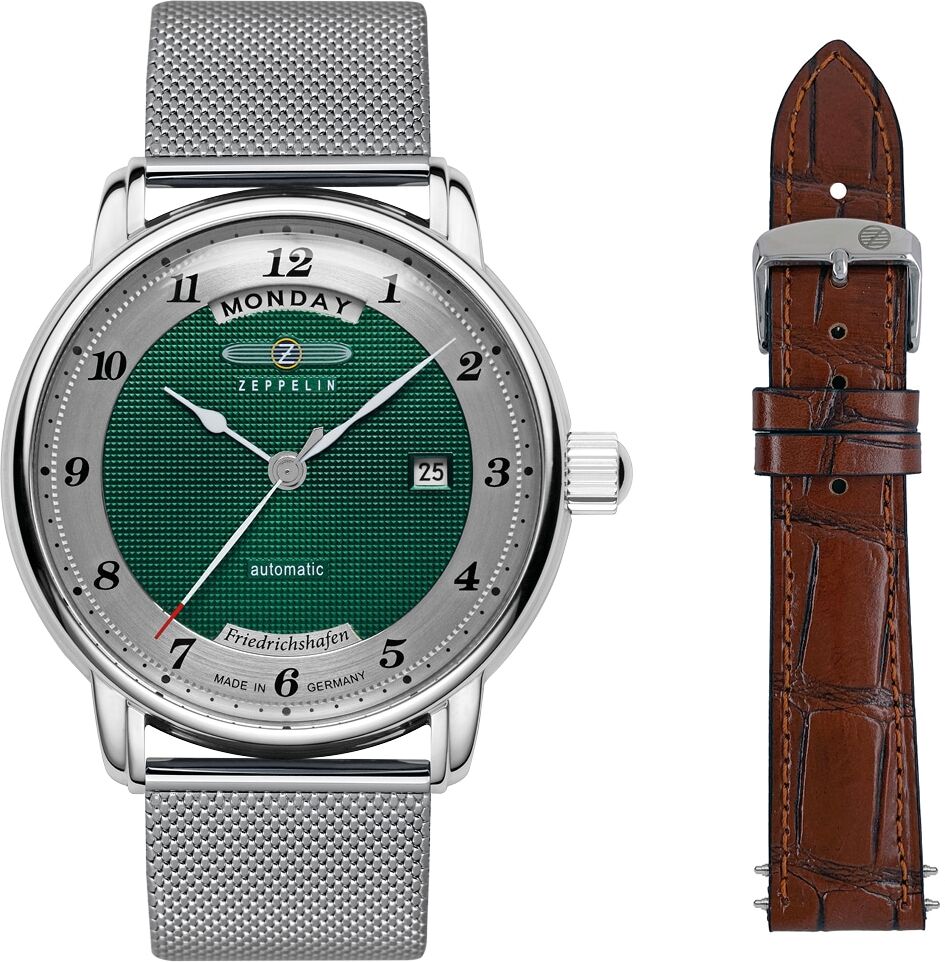 Automatikuhr ZEPPELIN "Friedrichshafen", grün (silberfarben), Armbanduhren, Herren, Automatikuhr, Armbanduhr, Herrenuhr, Made in Germany, Mechanische Uhr