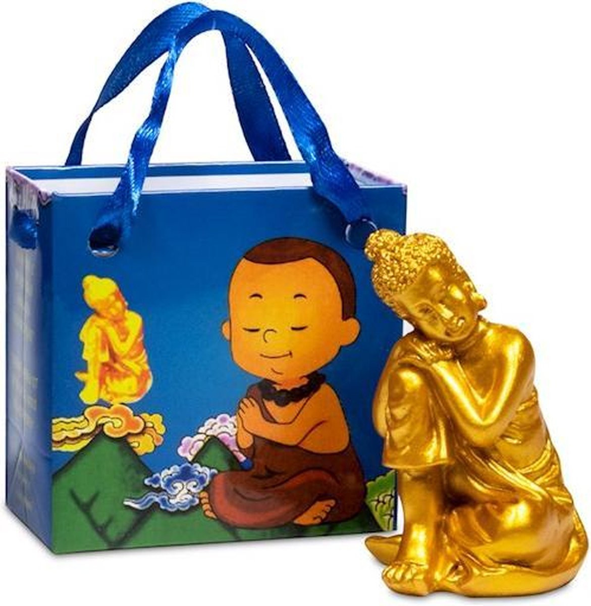 Yogi & Yogini Boeddha beeldje van polyresin voor volwassenen inclusief geschenktasje
