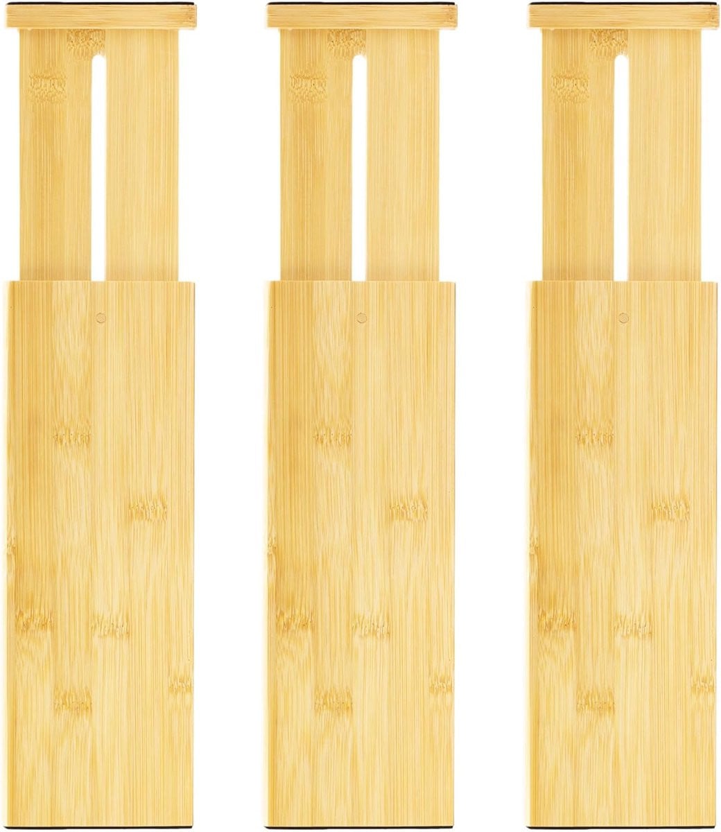 Famanu 3-pack bamboe ladeverdelers - Verstelbare ladeorganisatoren voor keuken, badkamer, slaapkamer en kantoor