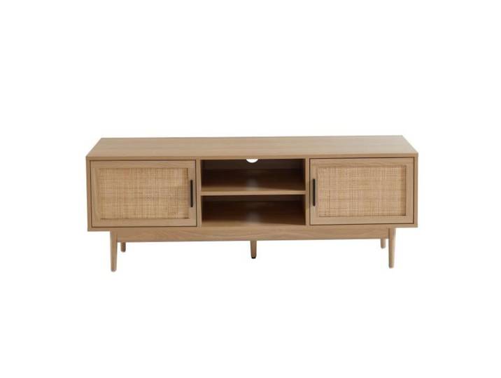 Meuble tv AMANA effet chêne et cannage rotin 130cm