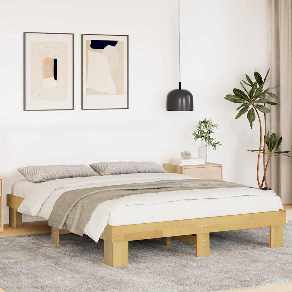 17 Stories Solid Wood Bed Frame Brown Double (4'6)