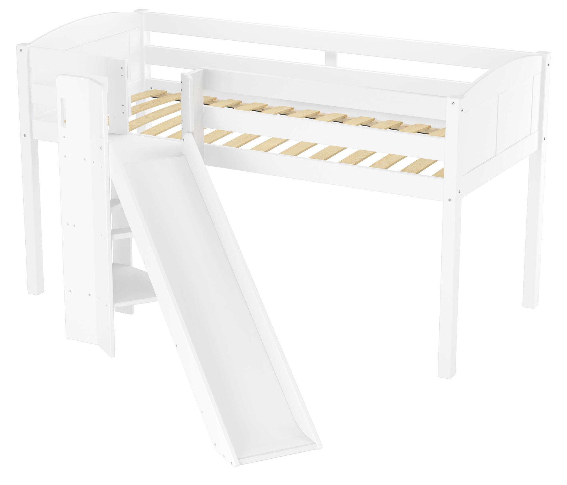 Schönes Spielbett für Kinder mit Rutsche 90x200 Kiefer weiß V-60.21W-09Federleisten