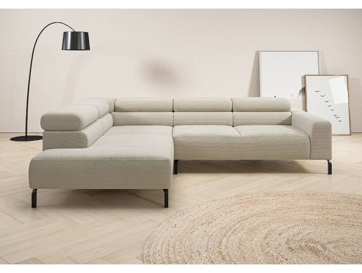 Ecksofa, Cord, Beige, 276×219 cm, Mit Elektrischer Sitztiefenverstellung, Modern, Places of Style