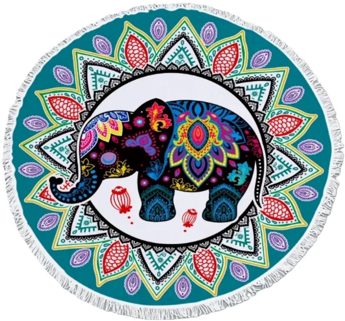Mj Joys Strandlaken Rond Olifant Mandala - Groen - Diameter: 150 cm