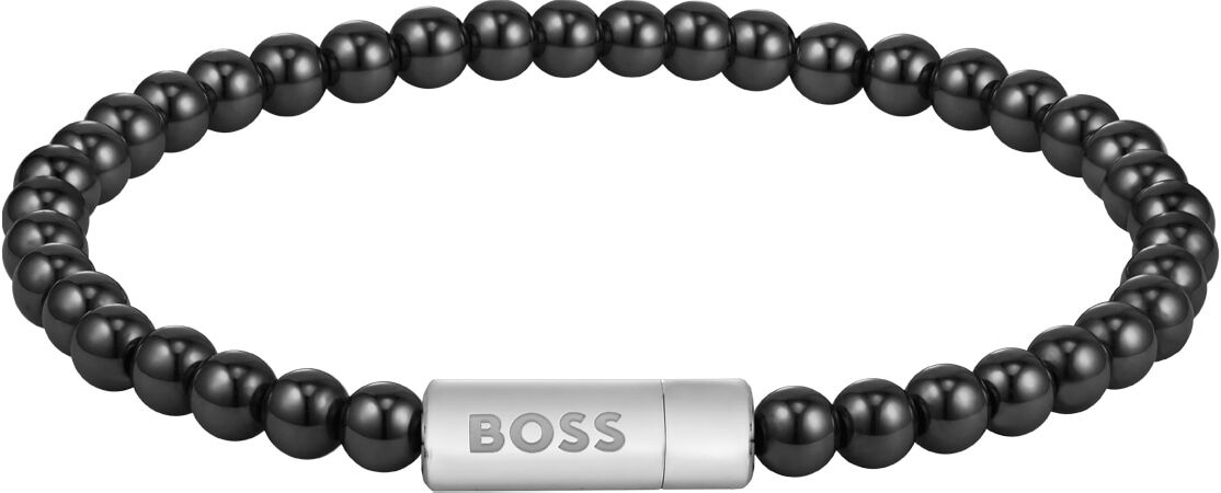 Armband BOSS "SPHERE BEADS", schwarz (edelstahlfarben, schwarz, schwarz), Armbänder, 19cm, Edelstahl, Armband, mit Onyx oder Hämatit