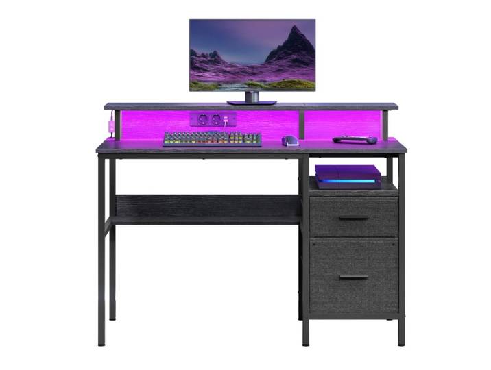 Bureau de Travail Tiroirs en Tissu Station de Charge 120 x 60 cm Noir