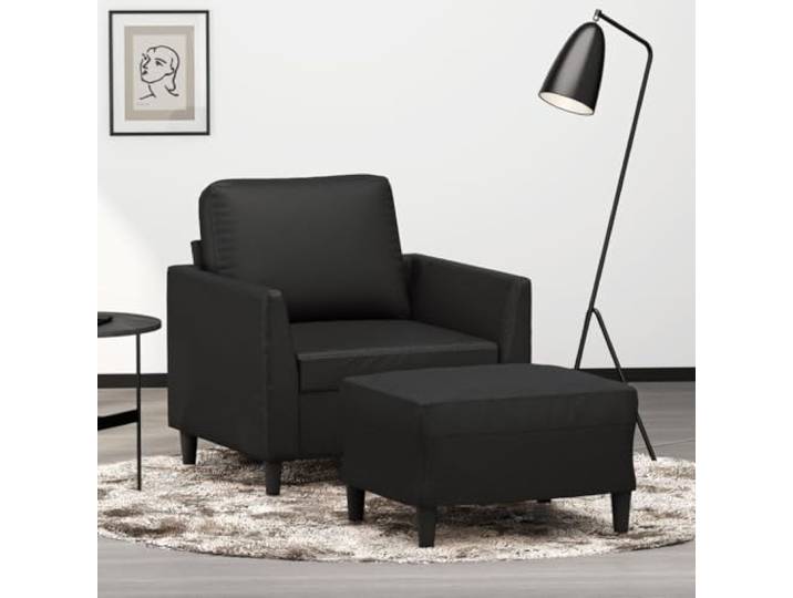 HEFZGDB Sessel mit Hocker Schwarz 60 cm Kunstleder Modernes Design Langlebiges Material Robuster Aufbau Bequeme Sitzfläche Schmutzabweisende Oberfläche Stabiles Gestell Vielseitiger