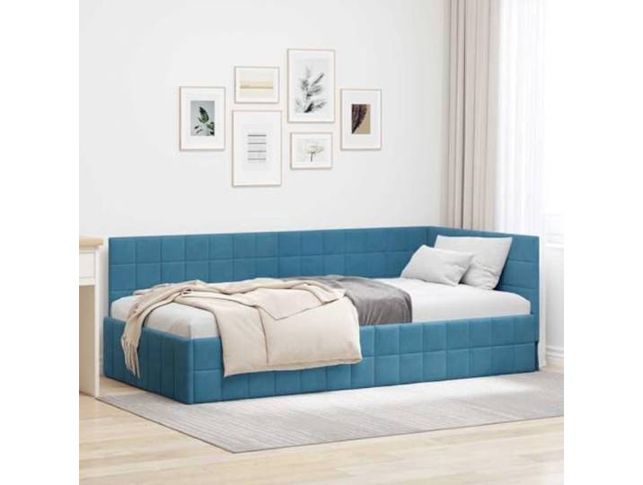 YUOTYRKTEJRSG Samt L Design platzsparend Eckbett Rahmen Blau 100 x 200 cm Eckbettgestell mit Kopfteil Blau 100x200 cm Samt L-förmig Schlafsofa Lattenrost Stabil Platzsparend