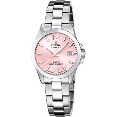 Quarzuhr FESTINA, silber (silberfarben, rosa, rosa), Armbanduhren, Damen, silberfarben, Quarzuhr, Armbanduhr, Damenuhr, Swiss Made, Edelstahlarmband, analog, Tag