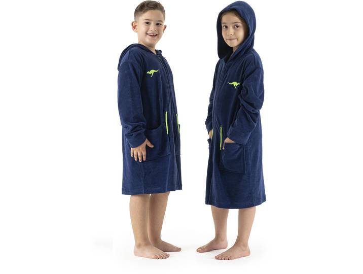 Kinderbademantel KANGAROOS Kira, Ideal für Zuhause, Schwimmbad oder im Urlaub Gr. 104, blau, 104, Leichtfrottier, Hausmäntel, Kinderbademantel, modernen, sportliches Design, leuchtenden Akzenten