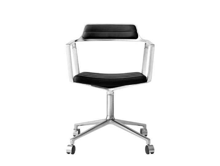 Vipp - 452 Swivel Drehstuhl auf Rollen, Aluminium poliert / Leder schwarz