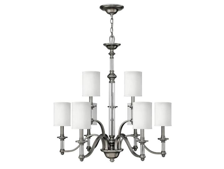 Elstead Lighting Kronleuchter Sussex, Nickelfarben, Metall, Glas, 99 cm, RoHS, Lampen & Leuchten, Innenbeleuchtung, Hängeleuchten, Kronleuchter