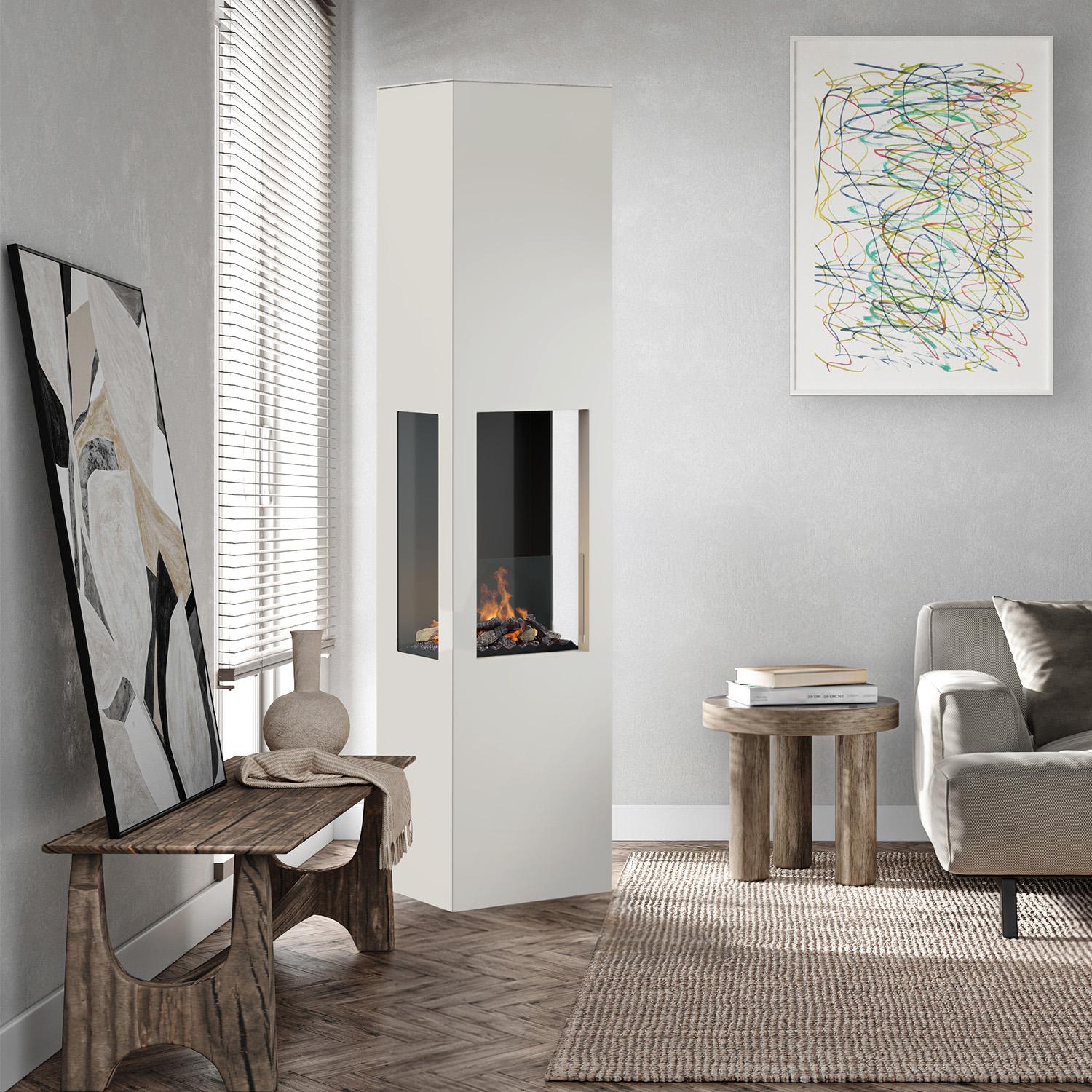 muenkel design prism 460 L [Elektrokamin Opti-myst, dreiseitige Sicht]: Weiß (warm) - Mit Heizung