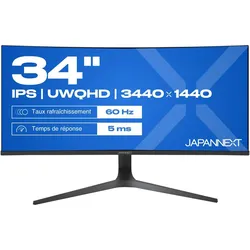 Japannext 86,4cm JN-IPS340UWQHD60C-C65W-HS curved UWQHD (3440 x 1440 Pixel, 34"), Monitor, Schwarz, Silber