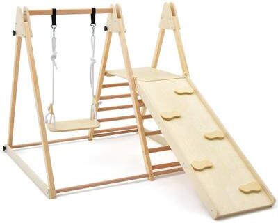 Costway 5-in-1 Indoor Jungle Gym Foldable Climber Playset with Fun Slide and Adjustable Swing