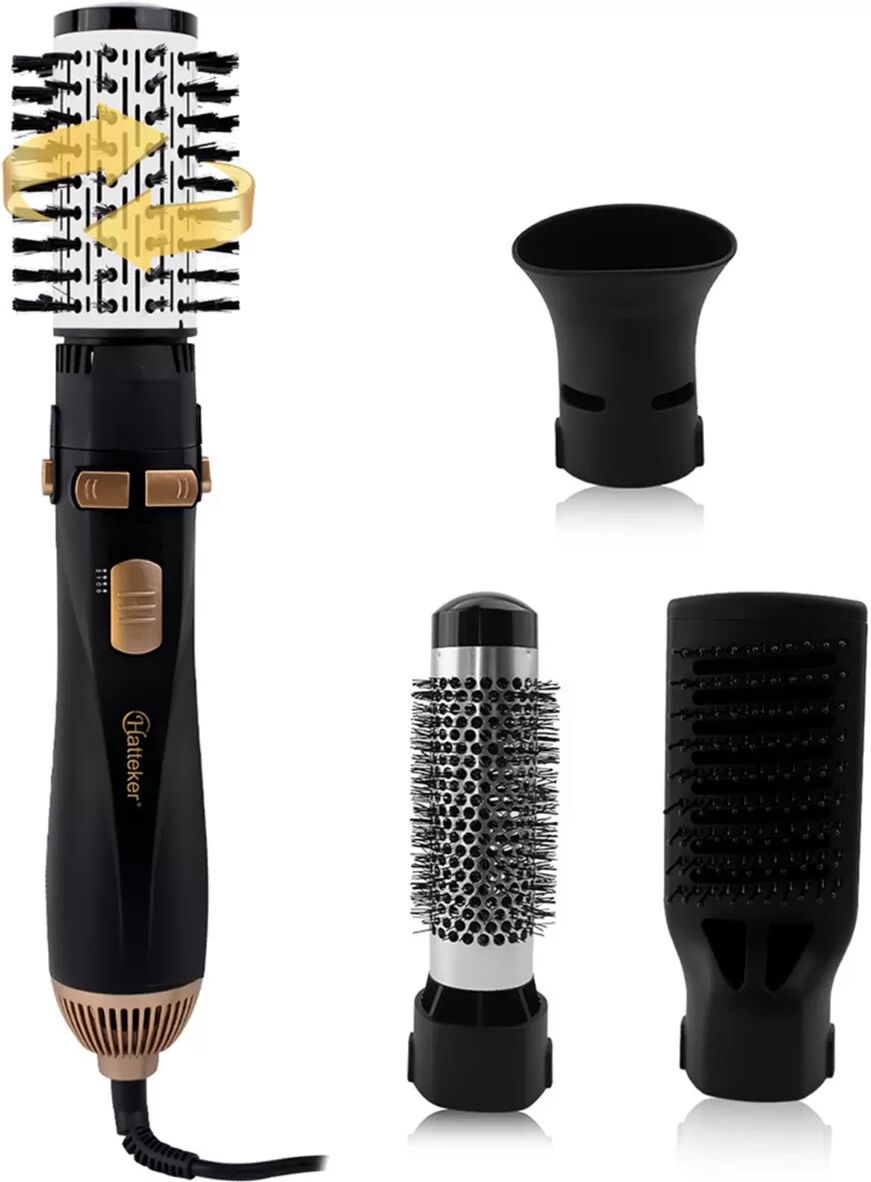 INF 4-in-1 Schwarzes Heißluftbürsten-Set: Multifunktionaler Haarstyler zum Trocknen, Locken und Glätten