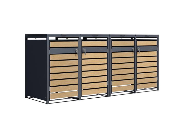 Mülltonnenbox, Braun, Anthrazit, Metall, 80x116x264 cm, Gartenzubehör, Geräteschuppen