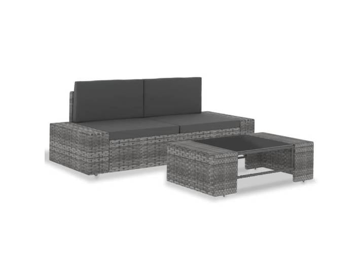 Salon de jardin 3 pcs Résine tressée Gris