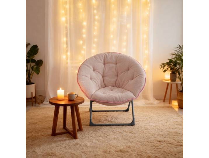 Chaise - Chaise Pliante Papasan avec Dossier Rembourré Tissu et Métal - 53x58x85 cm Rose