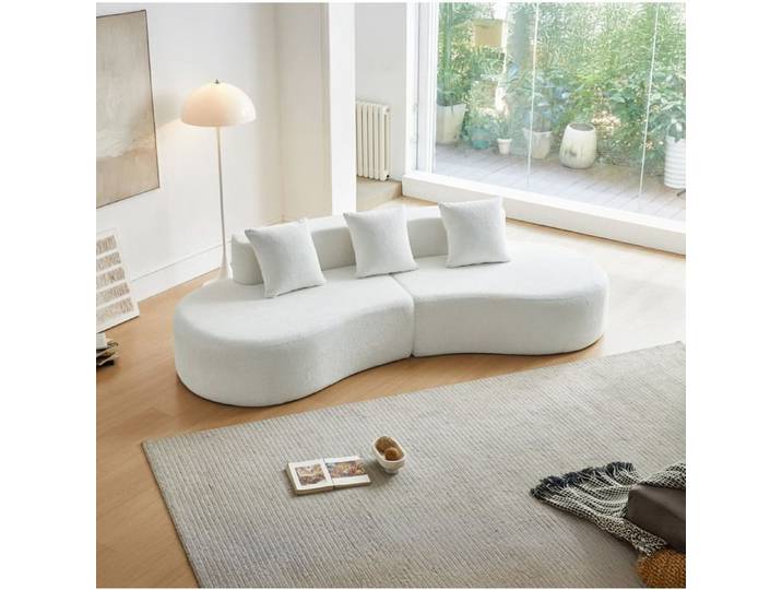 ELVORIN canape d angle 3 places 277 x 103 x 68 cm tissu velours mousse modulable blanc