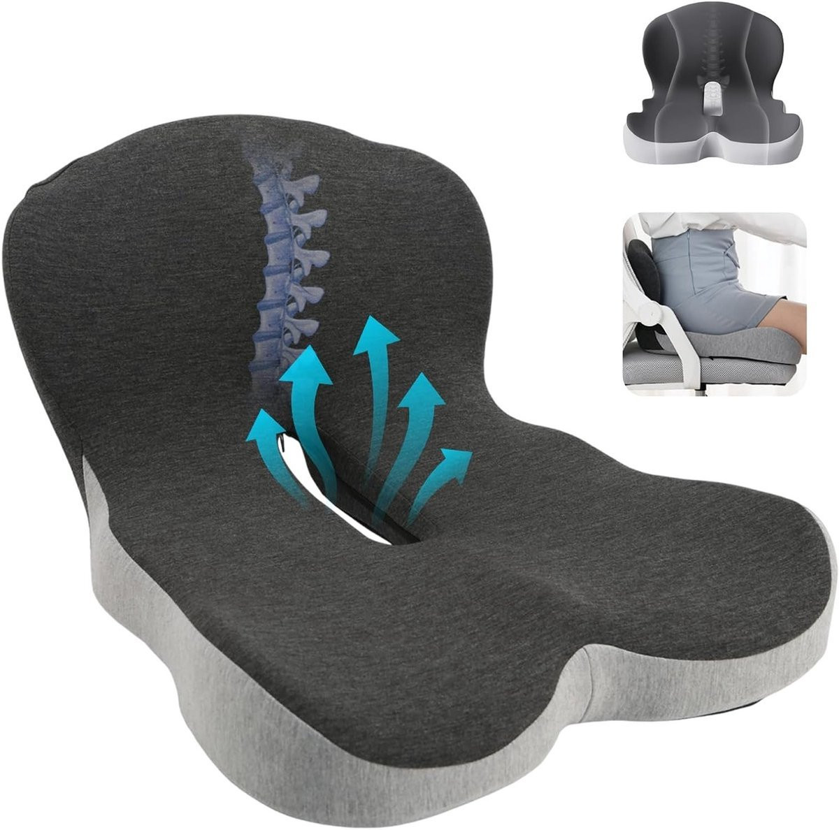 Ergonomisch Zitkussen met Geheugenschuim - L-vormig voor Stuitje en Rugondersteuning