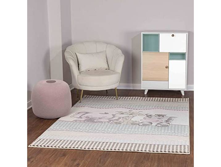 Livabliss Safari Kinderteppich - Cartoon Teppich 160x213 cm, Tier Teppich Kinderzimmer oder Babyzimmer, Krabbelteppich oder Spielteppich - Baby Teppich für Jungen & Mädchen, Weiß, Grau und Beige