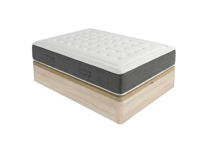 DUÉRMETE ONLINE - Packung viskoelastische Matratze Bio Nature Dicke 24 cm + Klappbett aus Holz, große Kapazität, Farbe Kambria 90 x 190