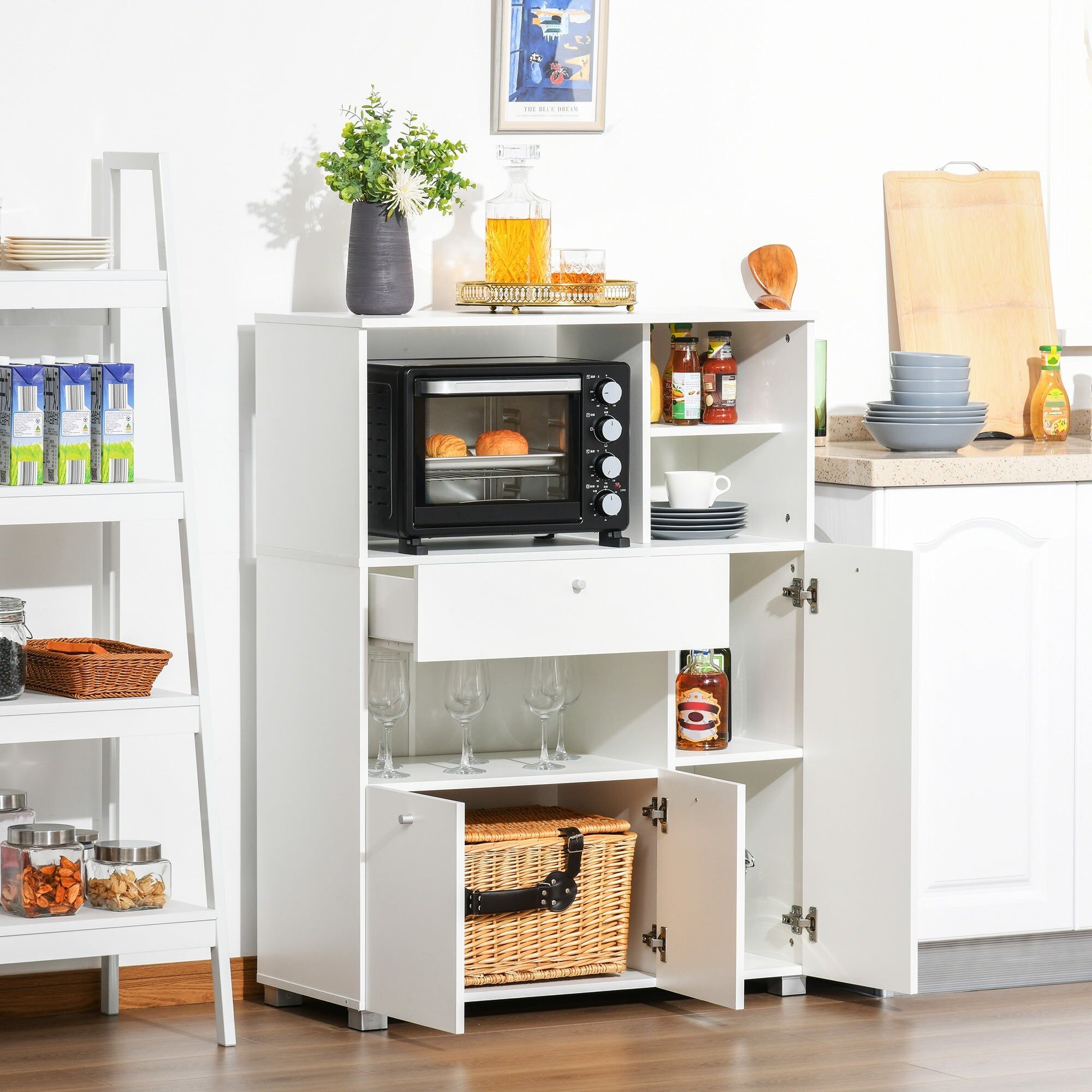 giordanoshop Mobile da Cucina Credenza con Armadietto Mensola e Cassetto 90x40x120 cm in Legno Bianco...