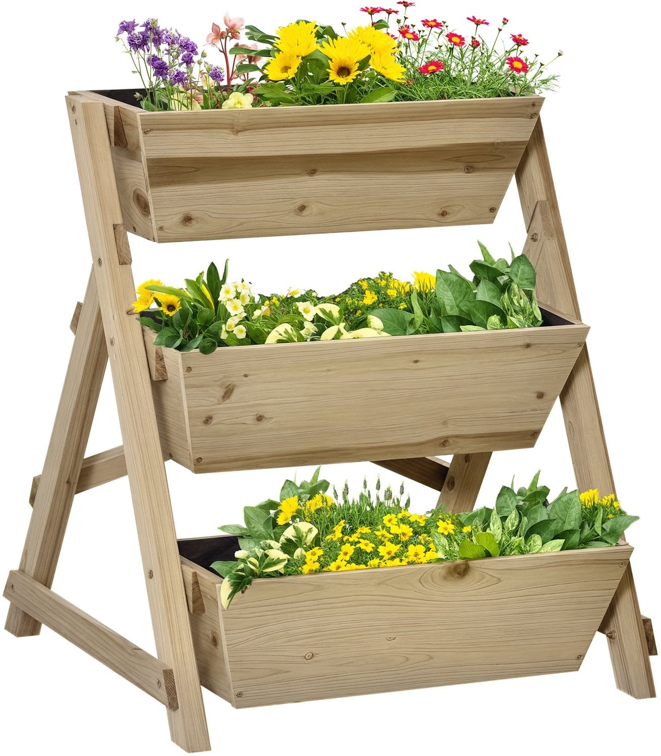 Outsunny Verhoogd bloembed met 3 planken van hout, Natuur, H x B x D: 71 x 61 x 77 cm