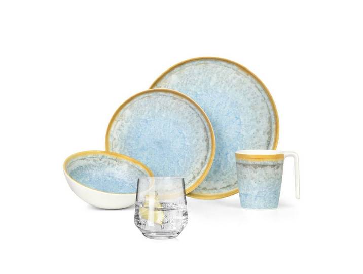 Moritz Geschirr-Set Camping Geschirr Crystal Blue + Milano Wassergläsern