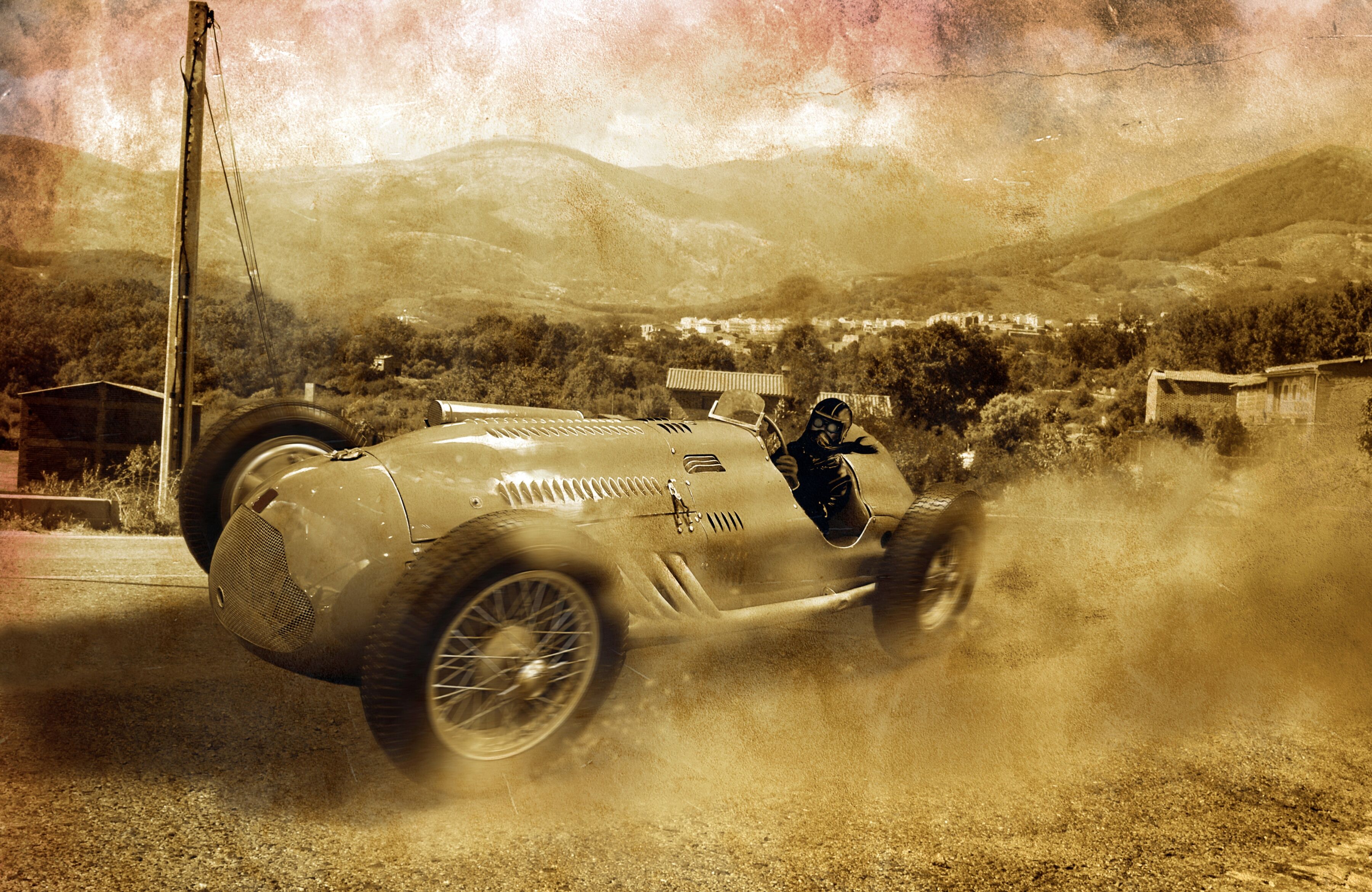 Fototapete PAPERMOON "VINTAGE OLDTIMER-AUTO AUTOS RETRO RENNWAGEN RACING CARS", bunt, B:2,5m L:1,86m, Vlies, Tapeten, Fototapete bunt B/L: 2,5m x 1,86m, Bahnen: 5 Stk.