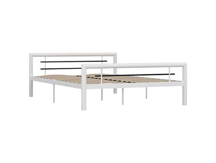 vidaXL Bettgestell Weiß und Schwarz Metall 140 × 200 cm