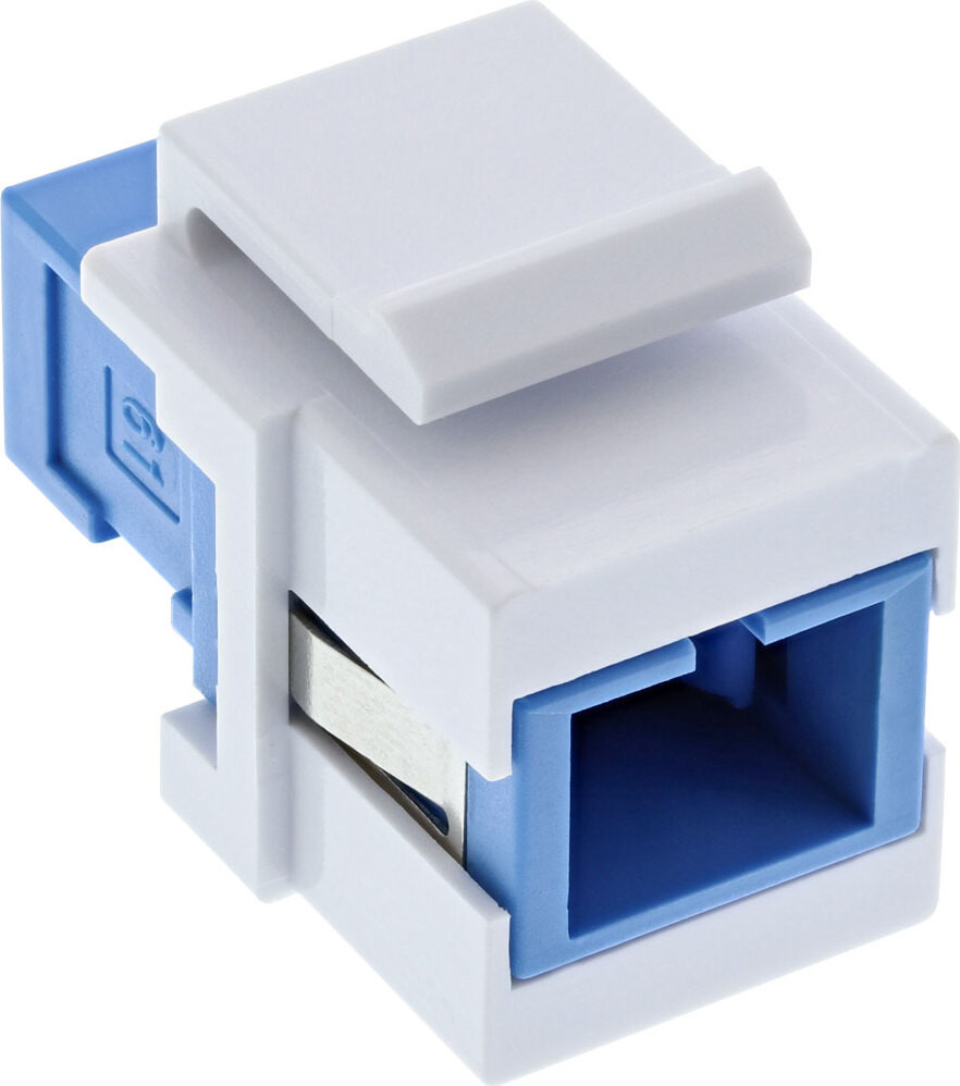 InLine 89988E LWL-keystone-connector, witte snap-in Simplex SC/SC single-mode connector met blauwe keramische huls