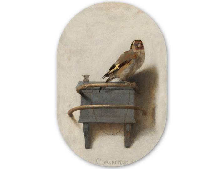 MuchoWow Wandbild Stieglitz - Alter Meister - Carel Fabritius Deko Wohnzimmer 40x60 cm, Grau, Kunststoff, Oval, 40x60 cm, einfache und schnelle Anbringung, Bilder & Rahmen, Bilder, Sonstige Wandbilder