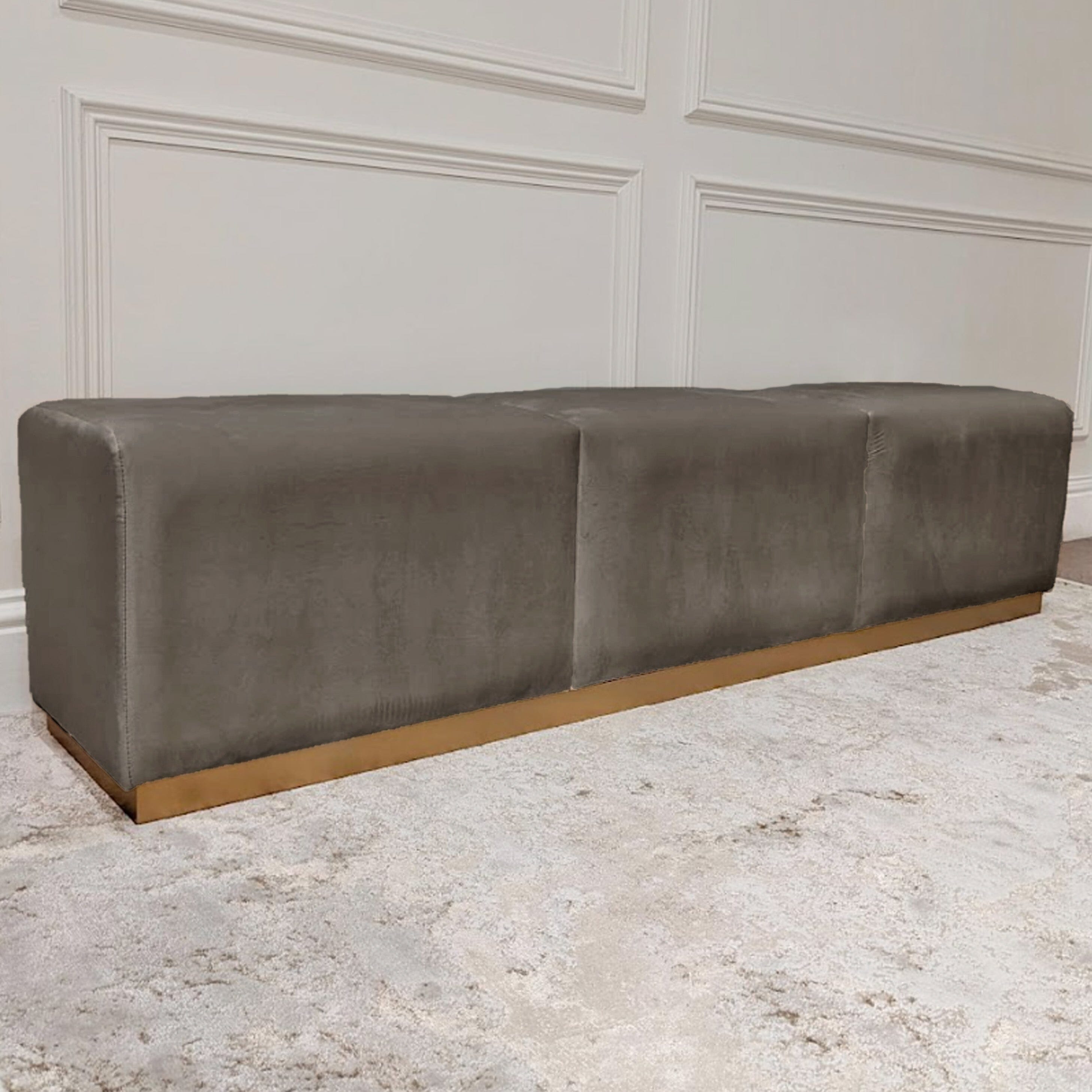 Valentina Charcoal & Gold Premium Upholstered Bench, Emperor