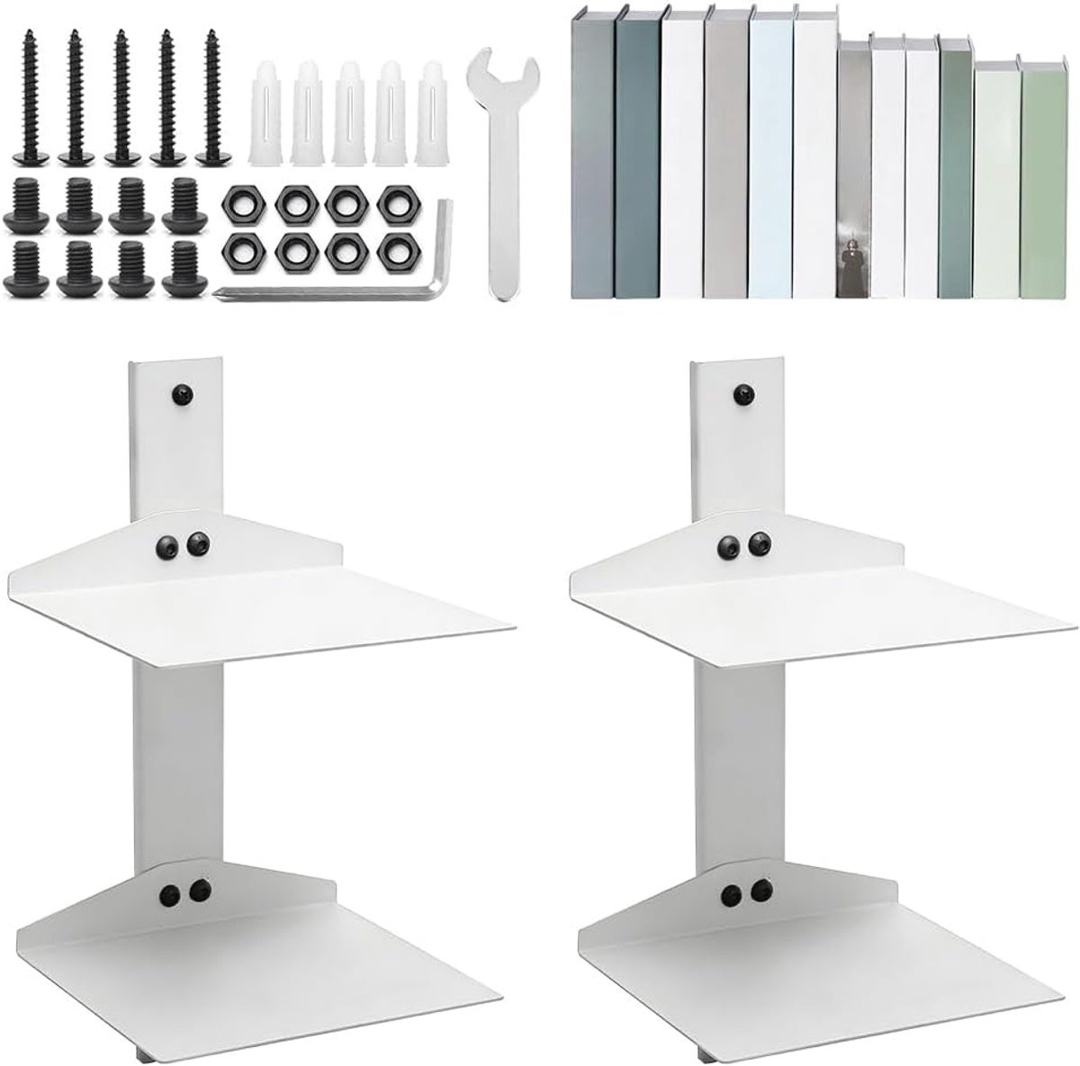 Set van 2 Onzichtbare Boekenplanken - Verticale Boekenstapel - Wit