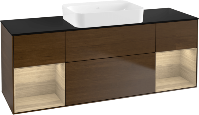 Villeroy und Boch Finion Waschtischunterschrank G742PCGN 160x60,3x50,1cm, Regale Oak Veneer, Walnut veneer