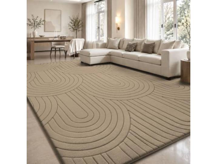Sour Lemon Teppich für Wohnzimmer, Schlafzimmer, groß, Khaki Waschbarer, rutschfester, großer, weicher, flauschiger Plüsch, dick, modern, geometrisch, Memory-Schaum, Nachttisch