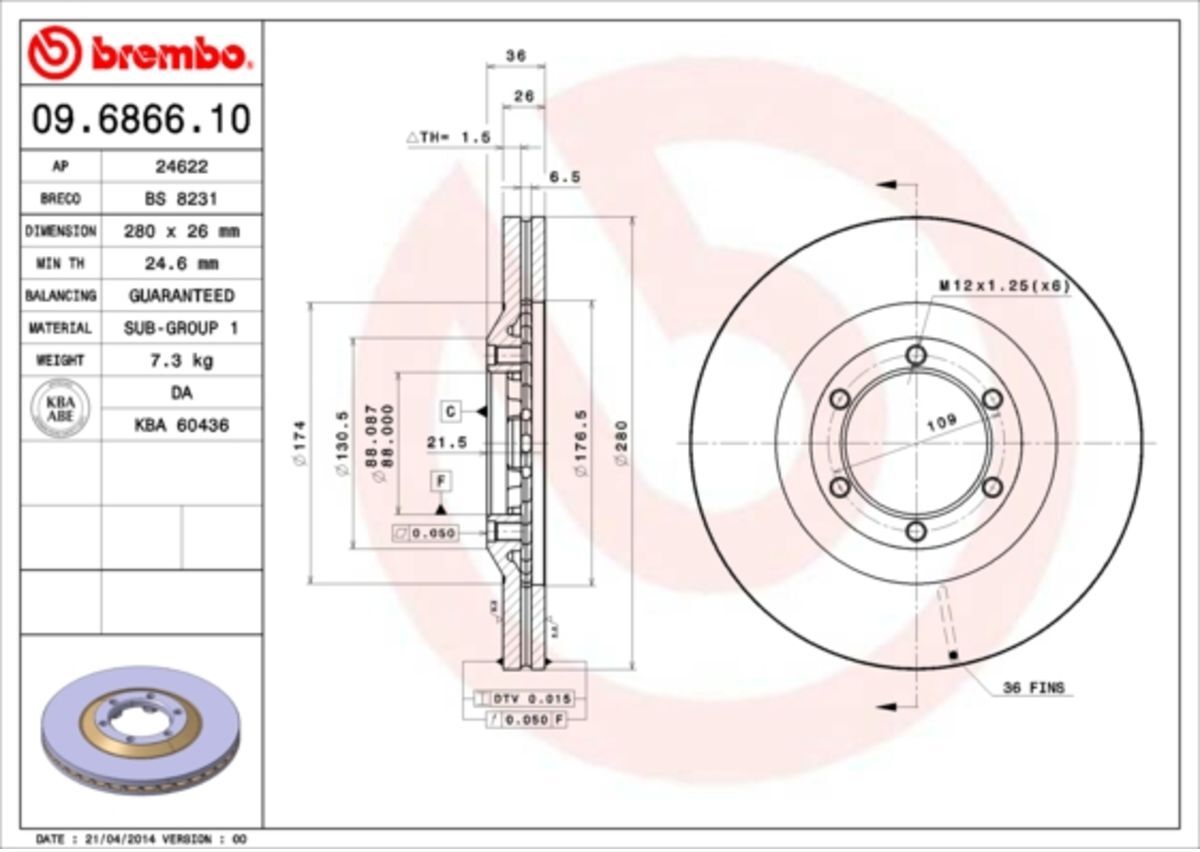 Disque de frein BREMBO 09.6866.10, 1 pièce